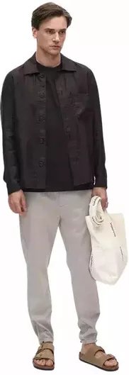 Gabba Overshirt Μακρυμάνικo Λινό Πουκάμισο σε Κανονική Γραμμή Μαύρο