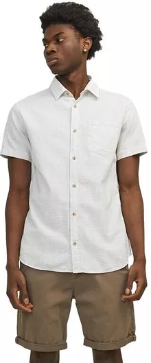 Jack & Jones Κοντομάνικο Βαμβακερό Πουκάμισο σε Στενή Γραμμή Ασπρο