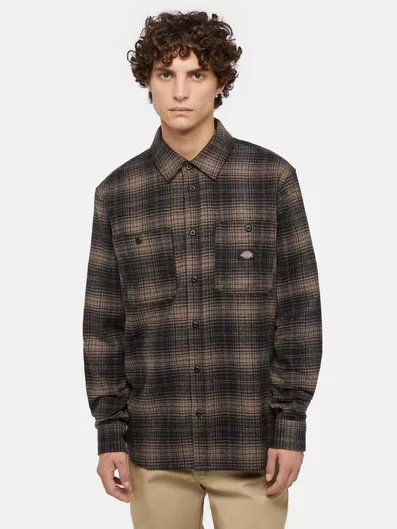 Dickies Μακρυμάνικo Πουκάμισο σε Κανονική Γραμμή Καρό Καφέ
