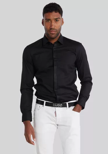 Hugo Boss Μακρυμάνικo Βαμβακερό Πουκάμισο σε Στενή Γραμμή Black