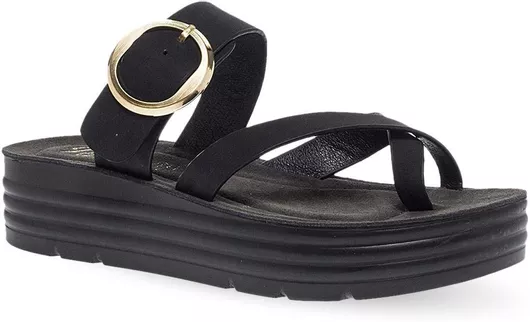 Parex Δερμάτινα Γυναικεία Σανδάλια με Λουράκι Flatforms Μαύρο