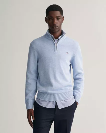 Πουλόβερ Gant Casual Βαμβακερή με Φερμουάρ Light Blue