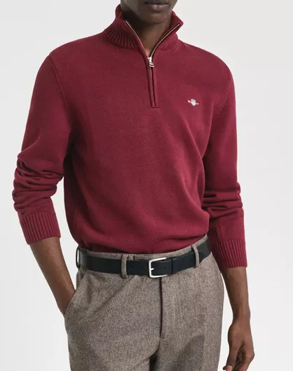 Gant Ανδρικό Πουλόβερ Μακρυμάνικο με Φερμουάρ Μπορντό