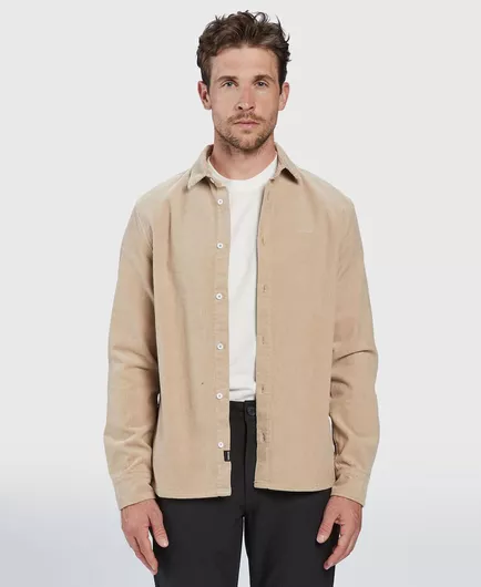 Gabba York Overshirt Μακρυμάνικo Κοτλέ Πουκάμισο σε Κανονική Γραμμή Μπεζ