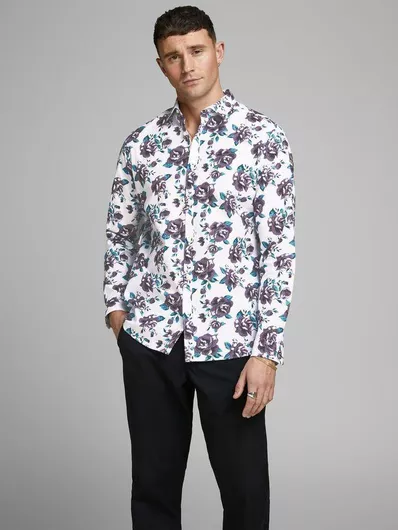 Jack & Jones Μακρυμάνικo Βαμβακερό Πουκάμισο σε Στενή Γραμμή Floral Πολύχρωμο