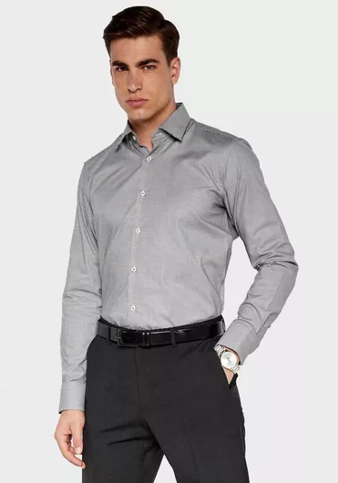 Hugo Boss Μακρυμάνικo Πουκάμισο σε Κανονική Γραμμή Καρό Γκρι