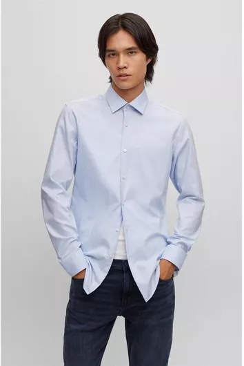 Hugo Boss Μακρυμάνικo Βαμβακερό Πουκάμισο σε Στενή Γραμμή Γαλάζιο