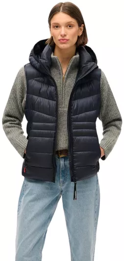 Superdry Κοντό Γυναικείο Αμάνικο Puffer Μπουφάν για Χειμώνα Blue