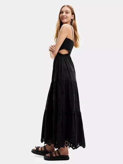 Desigual Καλοκαιρινό Maxi Φόρεμα με Βολάν Μαύρο