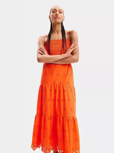 Desigual Καλοκαιρινό Maxi Φόρεμα με Βολάν Πορτοκαλί