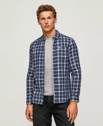 Pepe Jeans Fox Μακρυμάνικo Τζιν Πουκάμισο Καρό Indigo