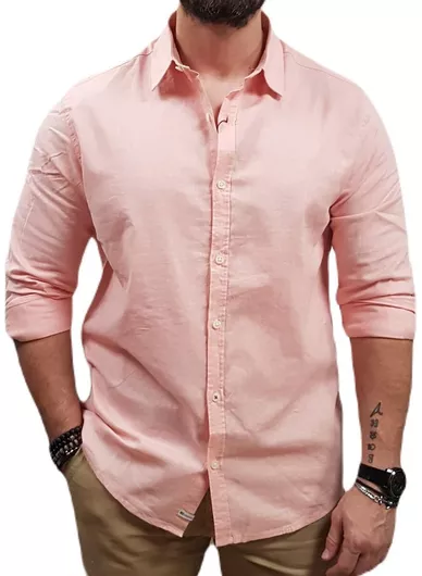 Rebase Λινό Πουκάμισο σε Κανονική Γραμμή Dusty Pink