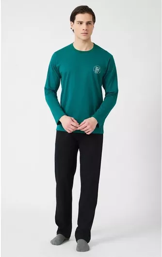 Minerva Χειμερινή Ανδρική Πιτζάμα Βαμβακερή Πράσινο