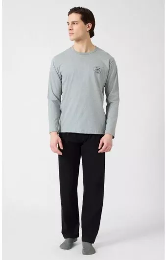 Minerva Χειμερινή Ανδρική Πιτζάμα Βαμβακερή Γκρι Μελανζέ