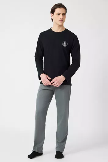 Minerva Χειμερινή Ανδρική Πιτζάμα Βαμβακερή Black