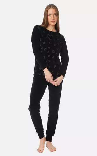 Minerva Χειμερινό Γυναικείο Σετ Πιτζάμας Βαμβακερό Μαύρο