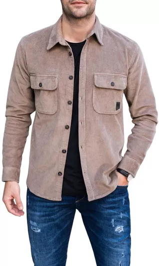 Rebase Overshirt Μακρυμάνικo Κοτλέ Πουκάμισο σε Κανονική Γραμμή Μπεζ