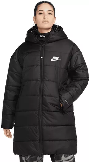 Nike Μακρύ Γυναικείο Puffer Μπουφάν για Χειμώνα Μαύρο