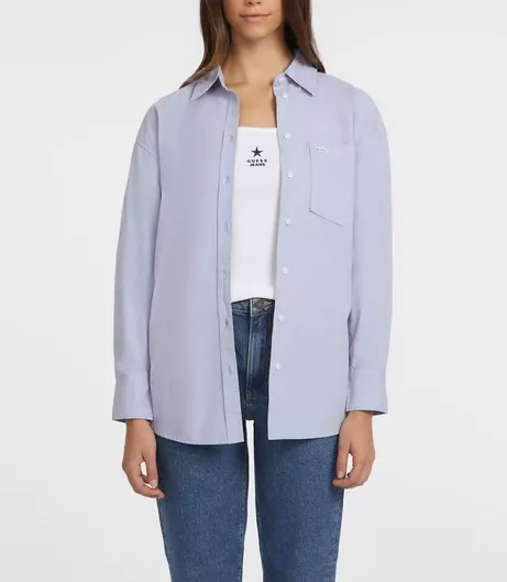 Guess Μακρυμάνικο Γυναικείο Πουκάμισο Light Blue