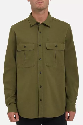 Volcom Overshirt Μακρυμάνικo Βαμβακερό Πουκάμισο σε Κανονική Γραμμή Χακί