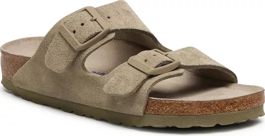 Birkenstock Arizona Soft Footbed Suede Leather Γυναικεία Σανδάλια Ανατομικά Χακί Narrow Fit