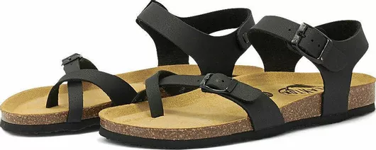 Plakton Δερμάτινα Γυναικεία Σανδάλια Ανατομικά με Λουράκι Μαύρο