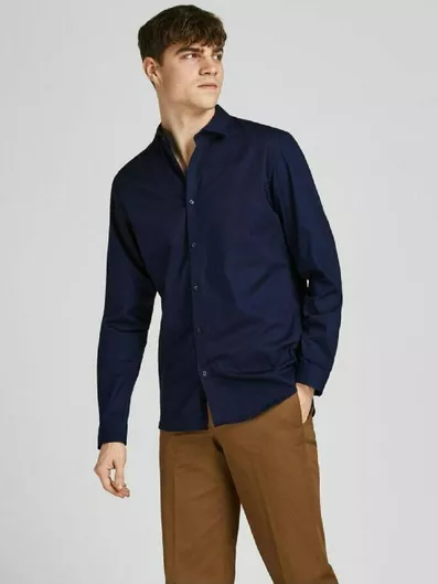 Jack & Jones Μακρυμάνικo Βαμβακερό Πουκάμισο σε Στενή Γραμμή Navy Blazer