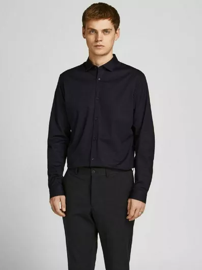 Jack & Jones Μακρυμάνικo Βαμβακερό Πουκάμισο σε Στενή Γραμμή Black