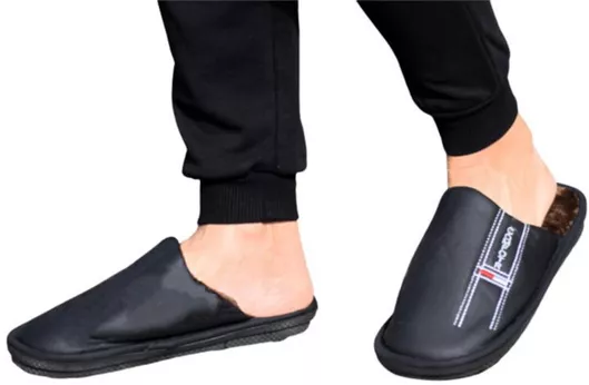 Δερμάτινες Χειμερινές Ανδρικές Παντόφλες Μαύρο