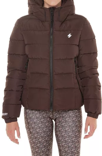 Superdry Κοντό Γυναικείο Puffer Μπουφάν για Χειμώνα Καφέ W5011630A0-8PZ