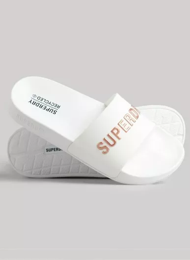 Superdry Logo Vegan Pool Slides Λευκό