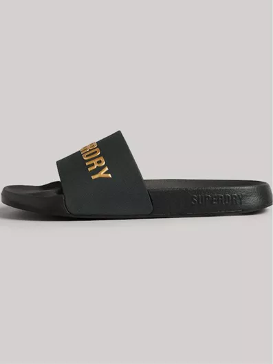Superdry Logo Vegan Pool Slides Μαύρο
