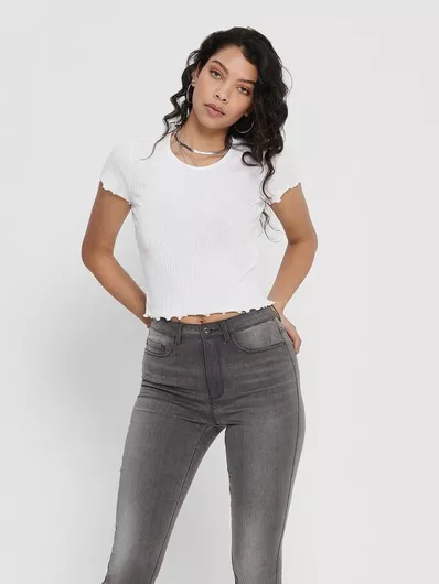 Only Γυναικείο Crop Top Κοντομάνικο Λευκό