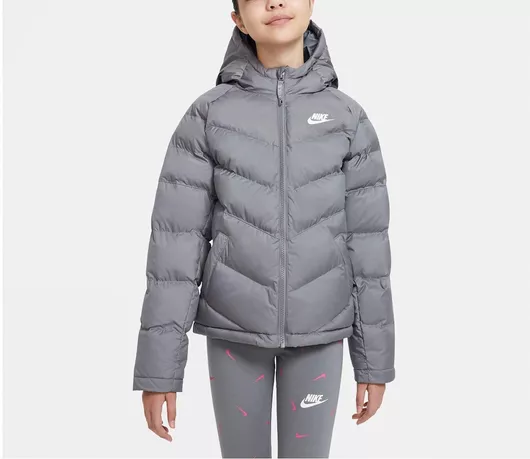 Nike Παιδικό Αθλητικό Μπουφάν με Επένδυση & Κουκούλα Grey