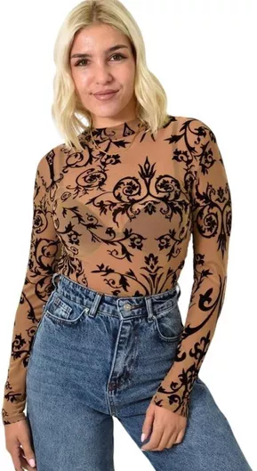 Potre Γυναικείο Κορμάκι με Διαφάνεια Μπεζ