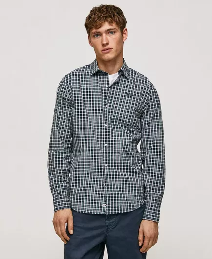 Pepe Jeans Μακρυμάνικo Τζιν Πουκάμισο Καρό Forest Green