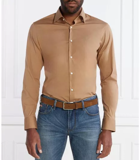 Hugo Boss Ανδρικό Μακρυμάνικο Πουκάμισο Regular Fit Μπεζ-Καφέ