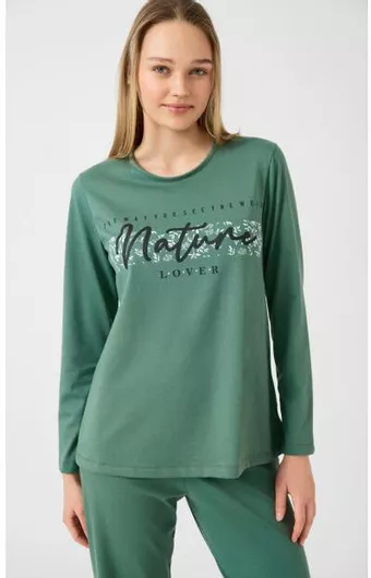 Minerva Χειμερινό Γυναικείο Σετ Πιτζάμας Βαμβακερό ΧΑΚΙ