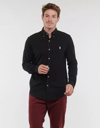 Ralph Lauren Μακρυμάνικo Βαμβακερό Πουκάμισο σε Κανονική Γραμμή Μαύρο