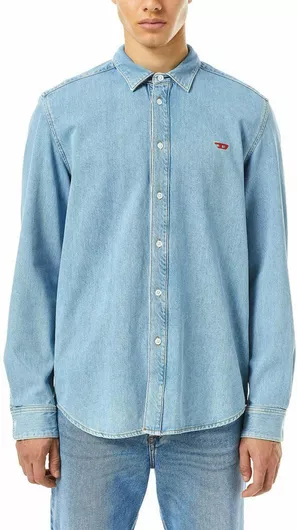 Diesel D-Simply Μακρυμάνικo Τζιν Πουκάμισο σε Κανονική Γραμμή Γαλάζιο