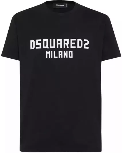 Ανδρική Μπλούζα Dsquared2 Βαμβακερή Κοντομάνικη με Στάμπα Μαύρο/Λευκό