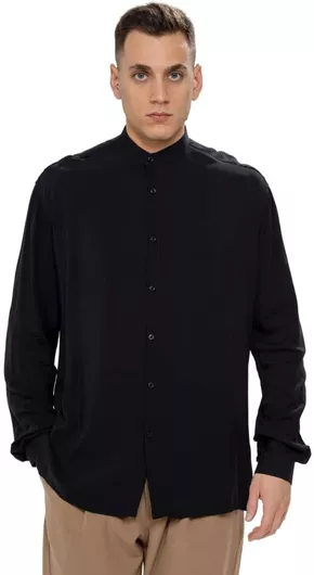 Stefan Fashion Μακρυμάνικo Βαμβακερό Πουκάμισο σε Κανονική Γραμμή Μαύρο