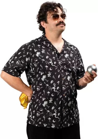 The Dudes Bitch Hawaiin Κοντομάνικο Πουκάμισο σε Κανονική Γραμμή Μαύρο