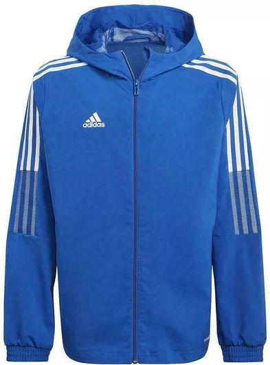 adidas Παιδικό Αθλητικό Μπουφάν Κοντό Αντιανεμικό με Κουκούλα Μπλε Tiro 21