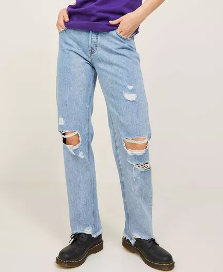 Jack & Jones Γυναικείο Jean Παντελόνι με Σκισίματα σε Ίσια Γραμμή Medium Blue Denim