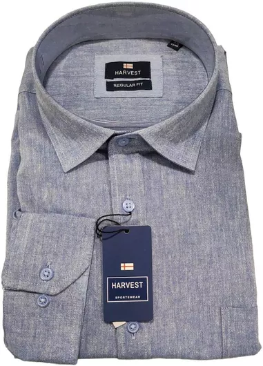 HARVEST 80%cotton 20%linen Μακρυμάνικο Πουκάμισο Μπλε
