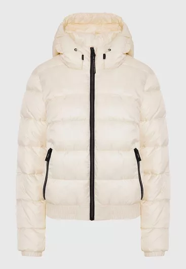 Funky Buddha Κοντό Γυναικείο Puffer Μπουφάν για Χειμώνα Μπεζ