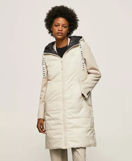 Pepe Jeans Μακρύ Γυναικείο Puffer Μπουφάν για Χειμώνα Μπεζ
