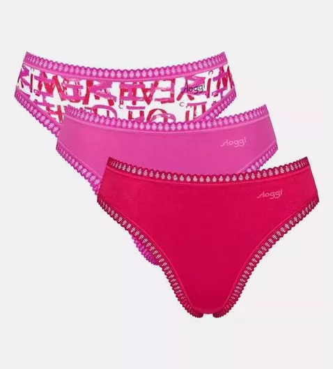 Sloggi Βαμβακερά Γυναικεία Slip 3Pack Φούξια, Κόκκινο, Εμπριμέ