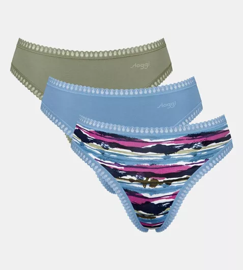 Sloggi Βαμβακερά Ψηλόμεσα Γυναικεία Slip 3Pack με Δαντέλα Λαδί